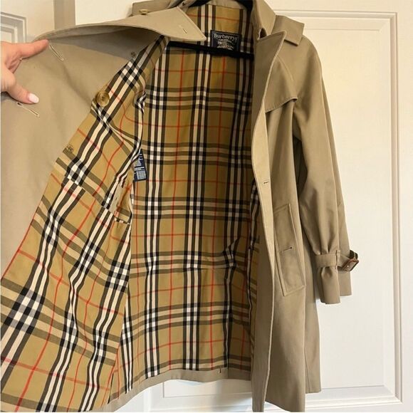 BURBERRY Tan Vintage Nova Check Fall Pea Trench Coat Sz. Small - Picture 6 of 11